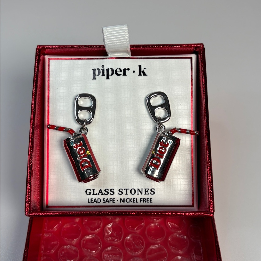 Piper K Red and Silver Diet Soda Can Earrings - Picture 2 of 4